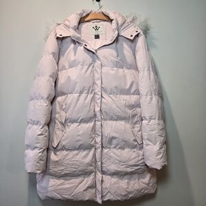 Wenven Puffer Coat Pink Women's 2X Faux Fur Long Jacket